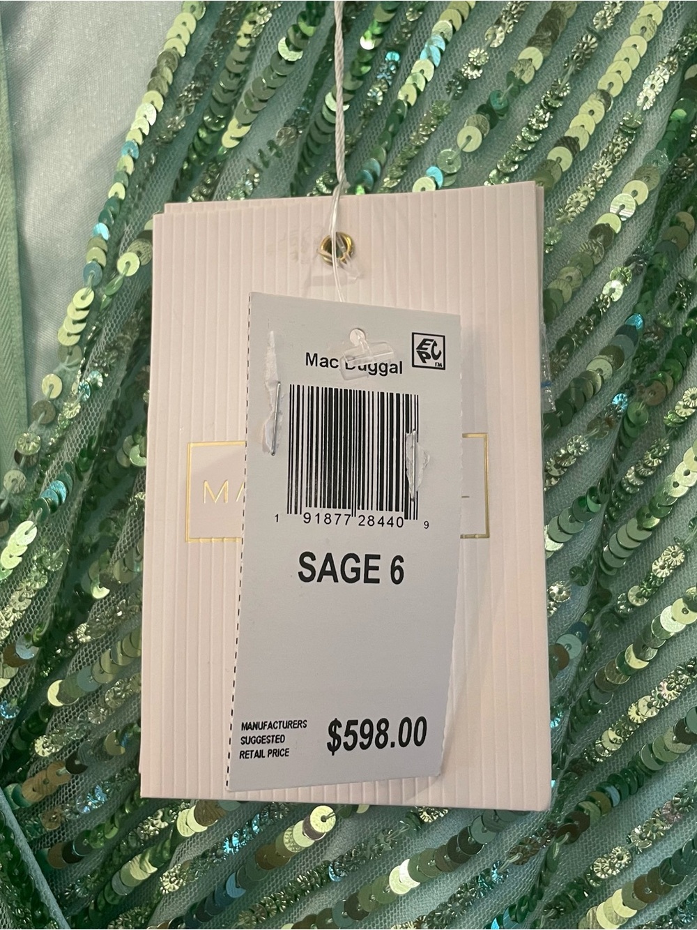 NWT Mac Duggal 5509 Sage Green Sequin V-Neck Ballgown 6 - Picture 7 of 8